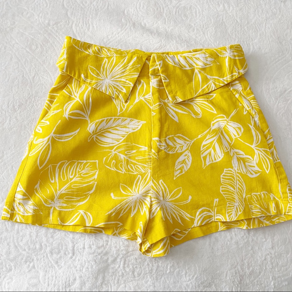 Tropical Print High Waist Linen Blend Short